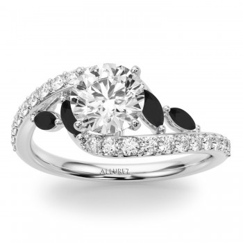 Swirl Design Diamond & Marquise Black Diamond Bridal Ring Set in Palladium (0.96ct)